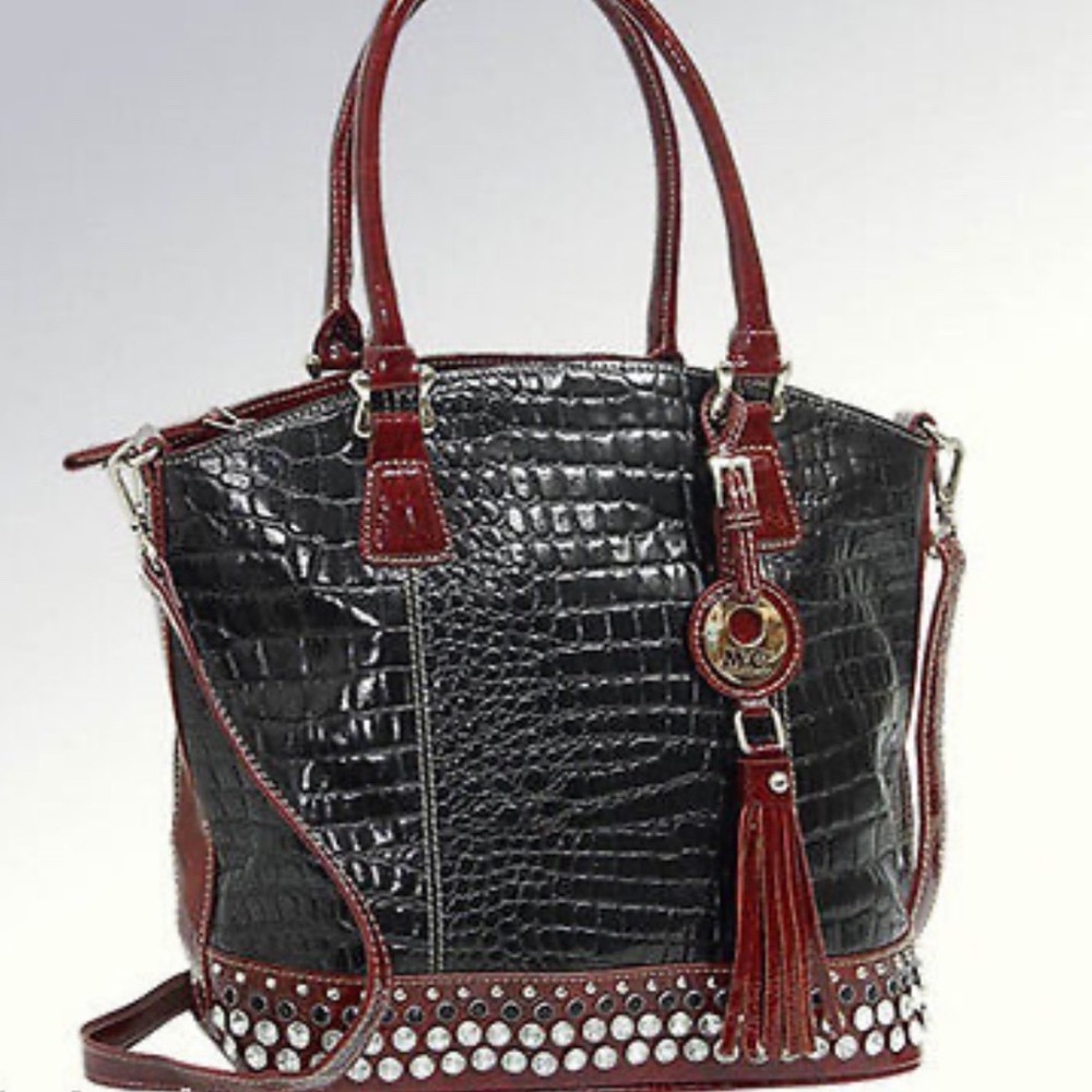MC Marc Chantal Vintage Y2K Black Genuine Leather Rhinestone Dome Shoulder Bag